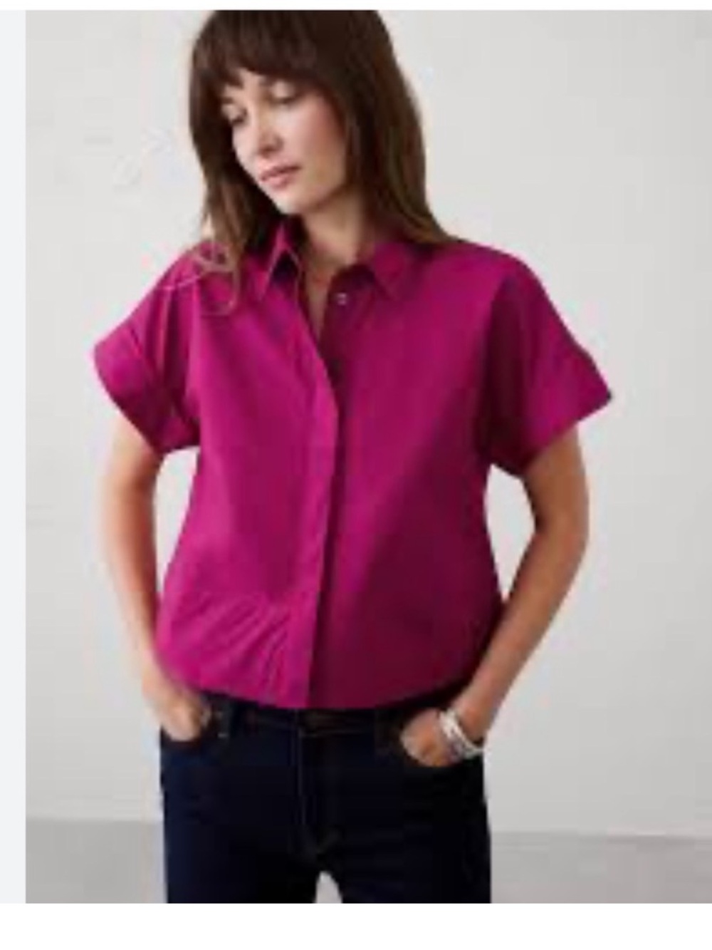 Banana Republic Short-Sleeve Button Down Shirt - Raspberry Color Sz XS